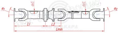 533605-2201006-010 Вал карданный МАЗ (передача) L=3130 мм 4 отв